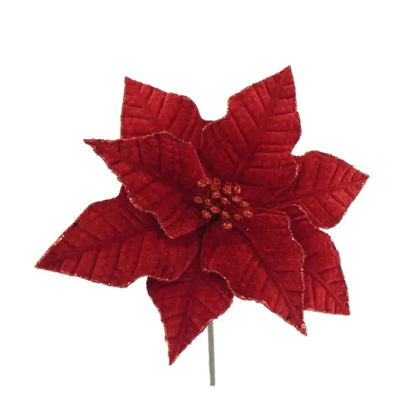 CHRISTMAS CLASSIC VELVET POINSETTIA ON CLIP 22CM - RED