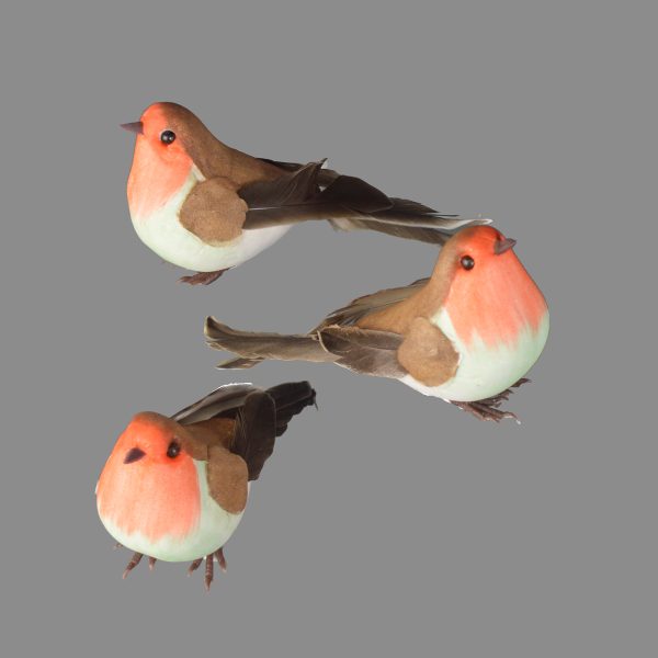 CHRISTMAS TREE DECORATION ROBINS WITH WIRE 11CM PACK OF 3