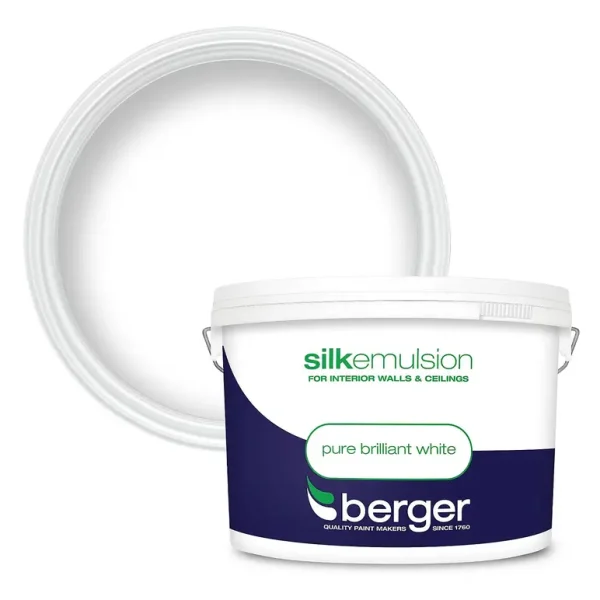 BERGER SILK EMULSION PURE BRILLIANT WHITE PAINT 10L