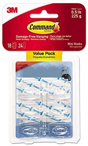 CLEAR HOOKS & STRIPS PLASTIC MINI 18 HOOKS & 24 STRIPS VALUE PACK