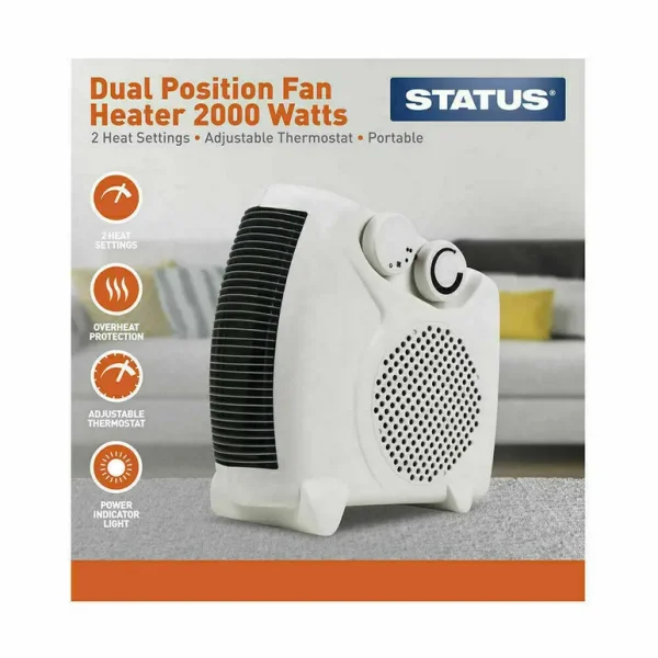 STATUS PORTABLE DUAL POSITION FAN HEATER 2KW PLASTIC