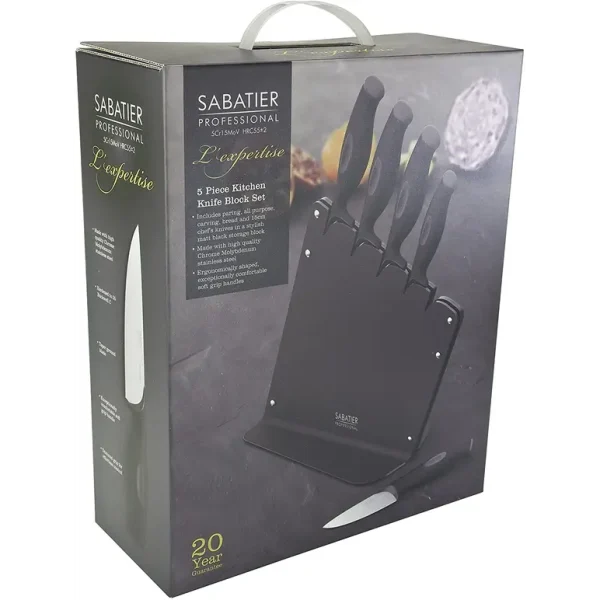 SABATIER KITCHEN KNIFE SET BLOCK - 5 PIECE MOLYBDENUM STAINLESS STEEL