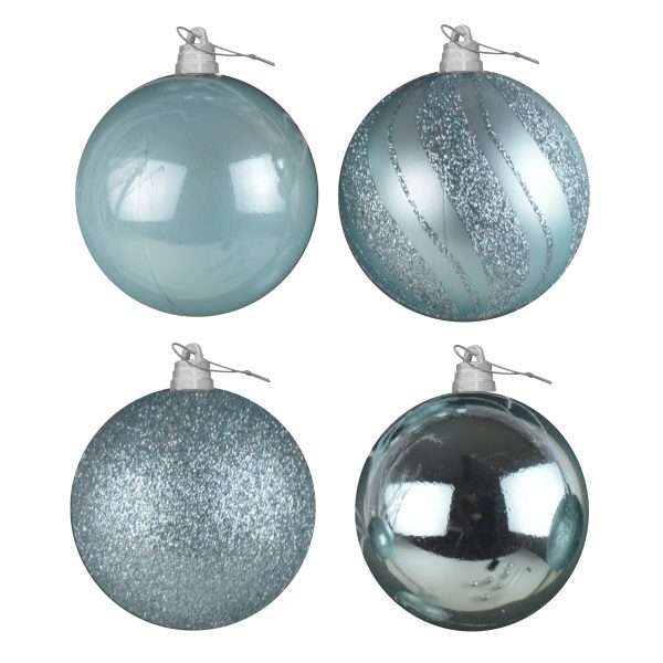 150MM LUXURY DECORATED GIANT BAUBLES ICE BLUE 4/PK