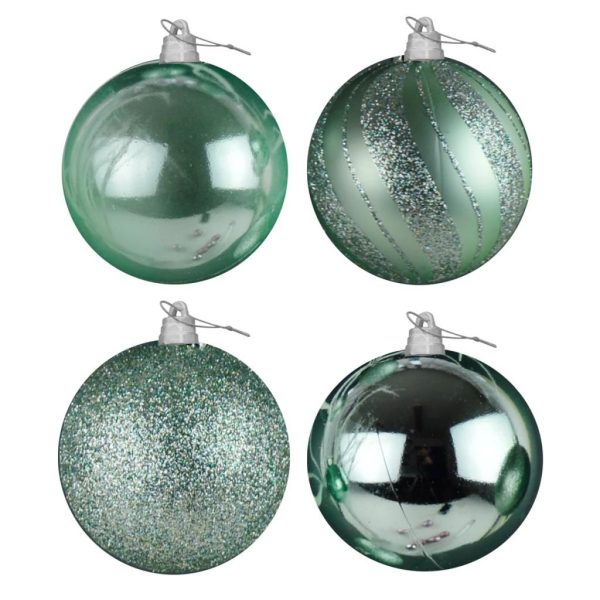 150MM LUXURY DECORATED GIANT BAUBLES SAGE PACK OF 4