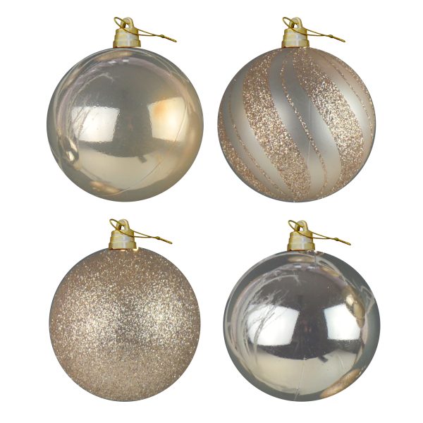 150MM LUXURY DECORATED GIANT BAUBLES CHAMPAGNE PACL OF 4