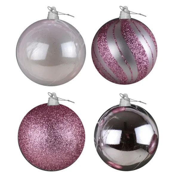 150MM LUXURY DECORATED GIANT BAUBLES BLUSH PINK PACK OF 4