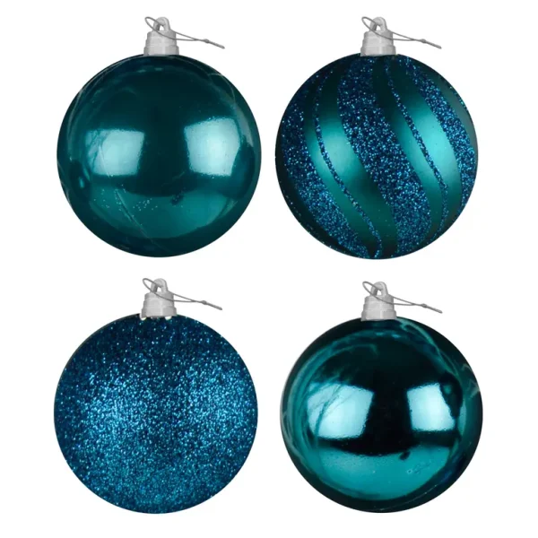 150MM LUXURY DECORATED GIANT BAUBLES KINGFISHER BLUE PACK OF 4