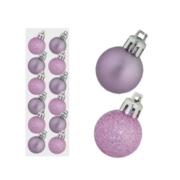 12 MINI BAUBLES MAT GLITTER LILAC COLOUR 30MM