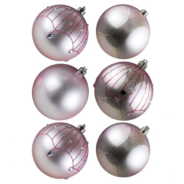 6 CHRISTMAS BAUBLES GATSBY BLUSH PINK 80MM