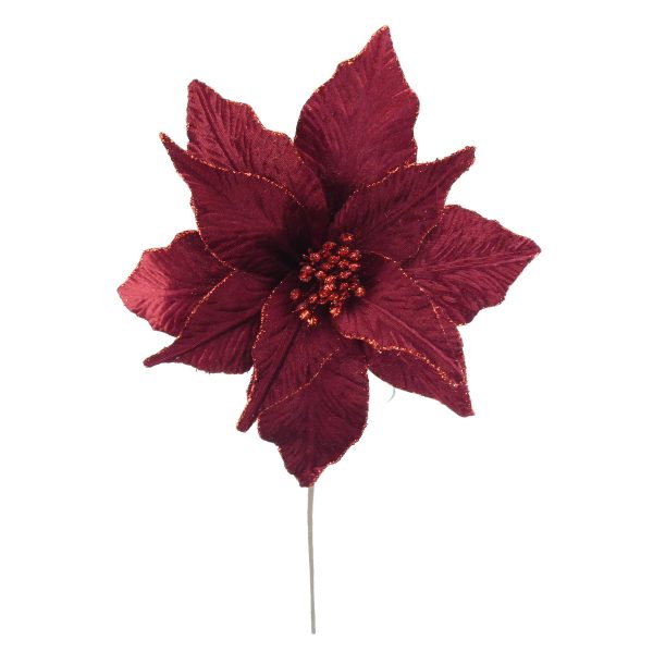 CLASSIC LUXURY POINSETTIA STEM - WINE RED