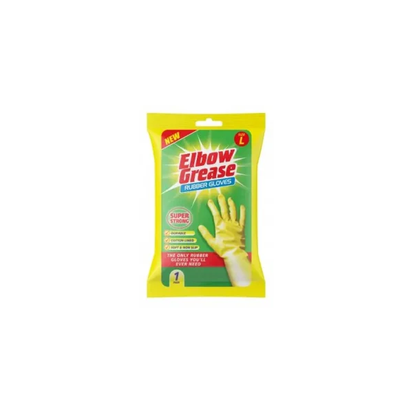 ELBOW GREASE RUBBER GLOVES SUPER STRONG COTTON LINED DURABLE SIZE LARGE