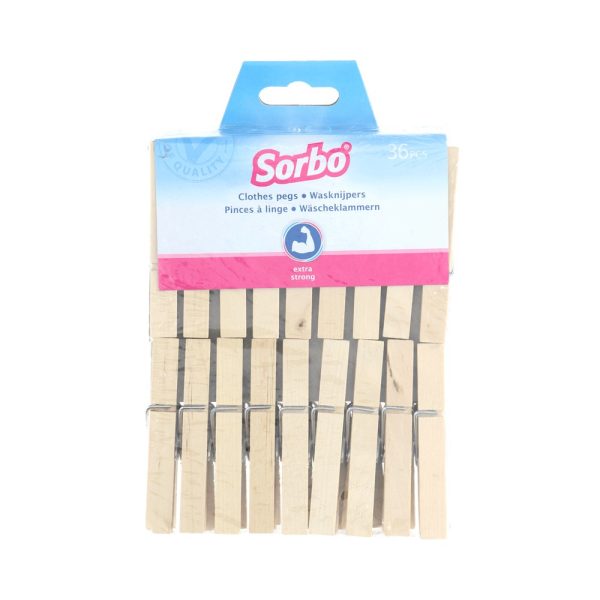 SORBO EXTRA STRONG WOODEN CLOTHES PEGS PACK OF 36