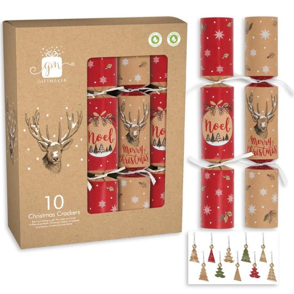 GIFTMAKER KRAFT CHRISTMAS CRACKERS - STAG / NOEL PACK OF 8