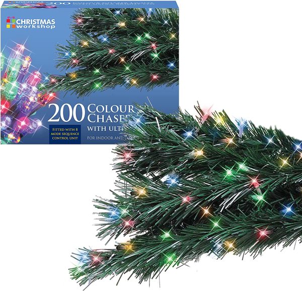 THE CHRISTMAS WORKSHOP 200 MULTI-COLOURED LED CHASER CHRISTMAS LIGHTS 13.9 M