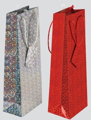 GIFTMAKER ASSORTED COLOUR HALOGRAPHIC BOTTLE BAG