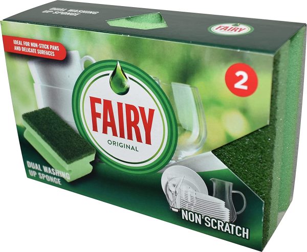 FAIRY GREEN DUAL WASHING UP SPONGE PACK OF 2