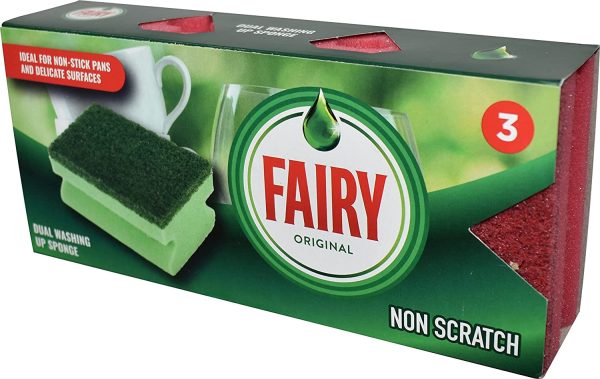 FAIRY RED DUAL WASHING UP SPONGE PACK OF 3