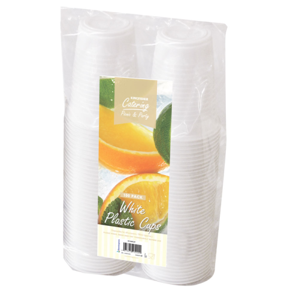 PACKS OF 100 WHITE PLASTIC CUPS 180ML