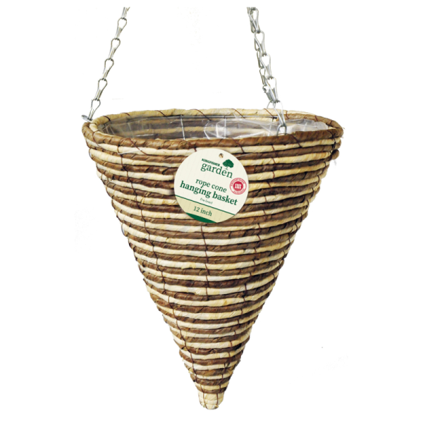 KINGFISHER ROPE CONE PRE-LINED HANGING BASKET 30CM / 12 INCH