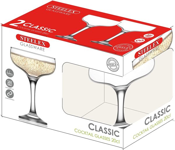 STEELEX COCKTAIL SAUCER / MARTINI GLASS 20CL PACK OF 2