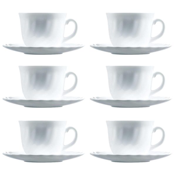 6 X ARCOPAL TRIANON WHITE CUP & SAUCER SET