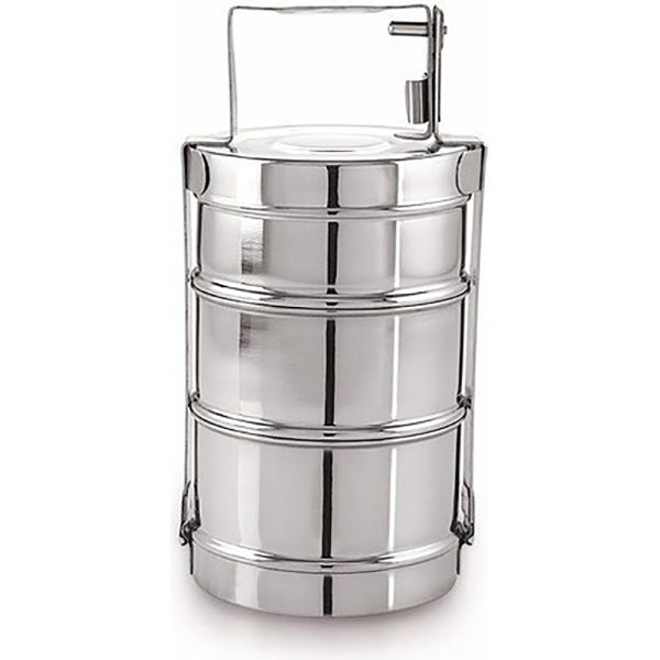 STAINLESS STEEL 3 COMPARTMENT LUNCH BOX / TIFFIN WITH HANDLE 9.5CM DIA