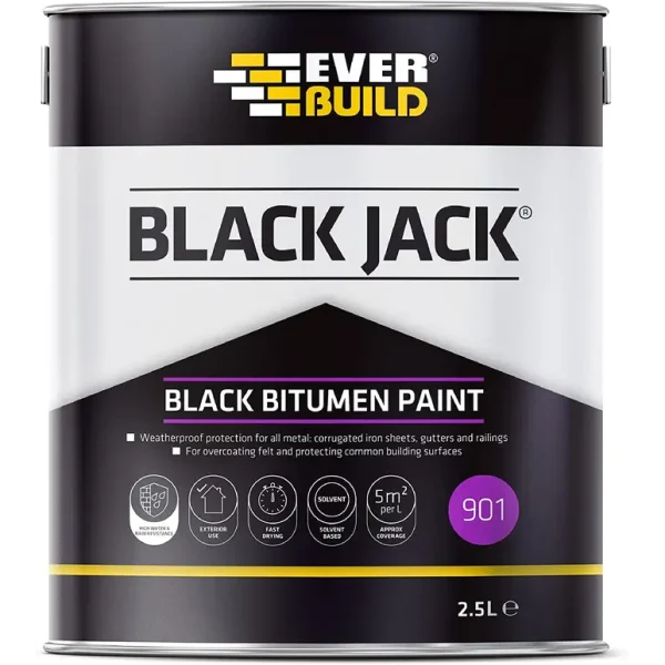 EVERBUILD BLACK JACK 901 BITUMEN PAINT / TROWEL MASTIC 2.5L