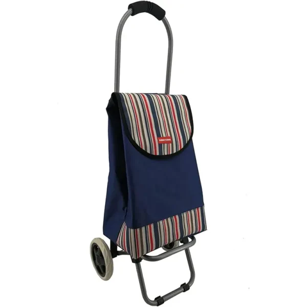 CASA & CASA NAVY BLUE STRIPE SHOPPING TROLLEY ON 2 WHEELS 45L