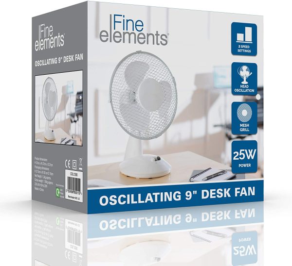 FINE ELEMENTS OSCILLATING 9 INCH DESK FAN WITH 2 SPEED SETTINGS