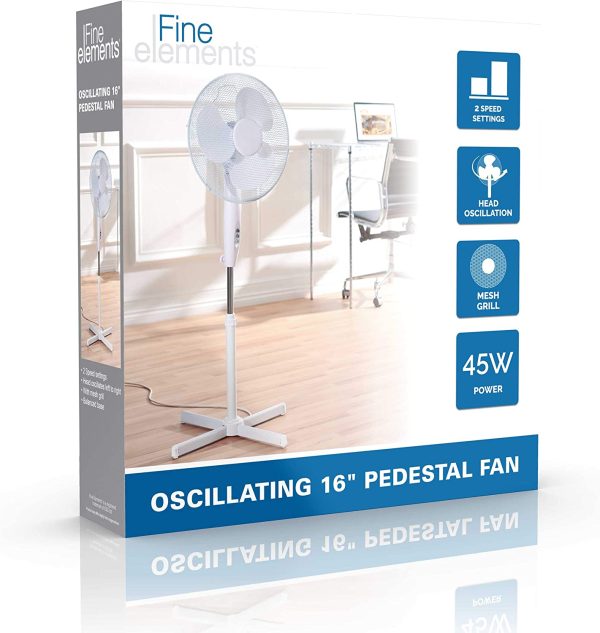 FINE ELEMENTS PEDESTAL OSCILLATING 16 INCH FAN WITH 3 SPEED SETTINGS