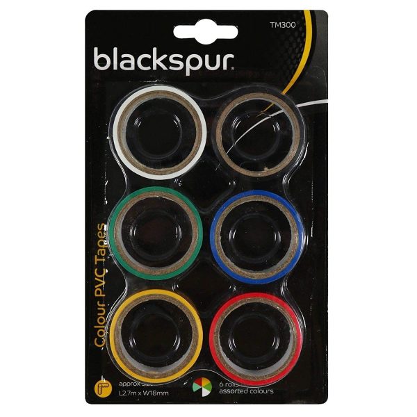 BLACKSPUR 6 COLOUR PVC TAPE APPX 2.7 M