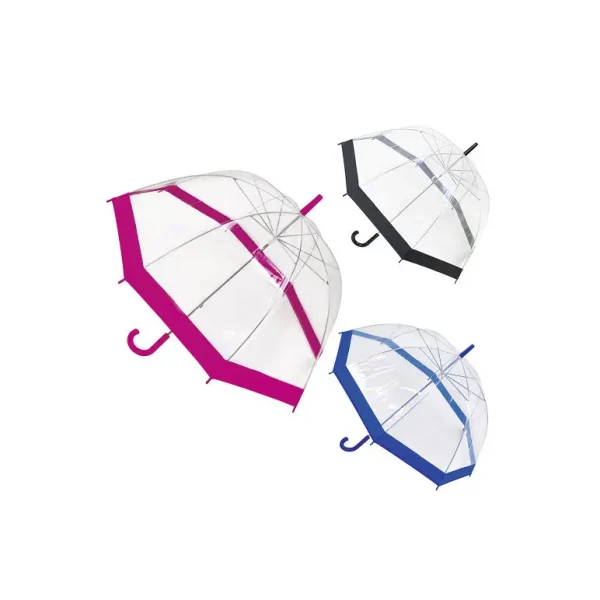 LADIES CLEAR DOME UMBRELLA WITH COLOURED TRIM