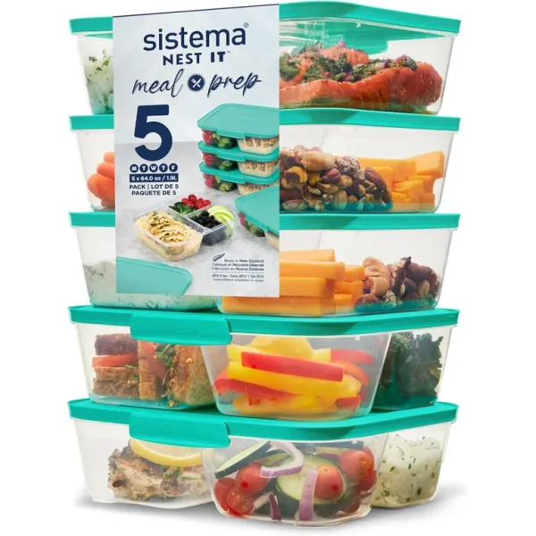 SISTEMA NEST IT MEAL PREP 3 COMPARTMENTS CONTAINERS 1900ML PACK OF 5