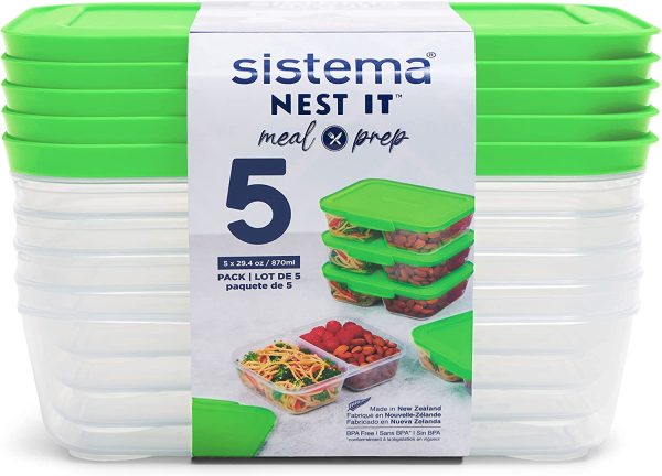 SISTEMA NEST IT MEAL PREP COMPARTMENT CONTAINERS 870ML PACK OF 5