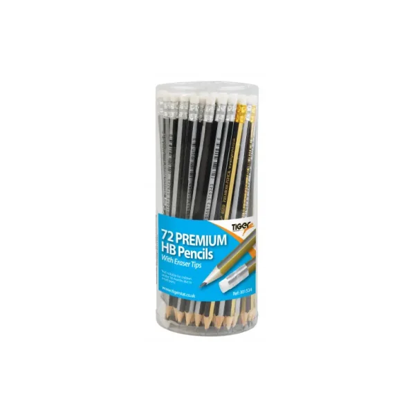 TIGER PREMIUM HB PENCILS WITH ERASER IN TUB PACK OF 72