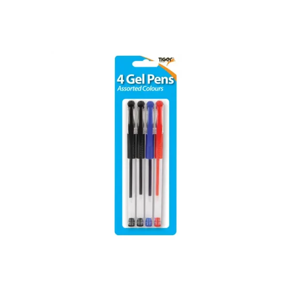 TIGER ASSORTED COLOUR GEL PEN WITH GRIP PACK OF 4