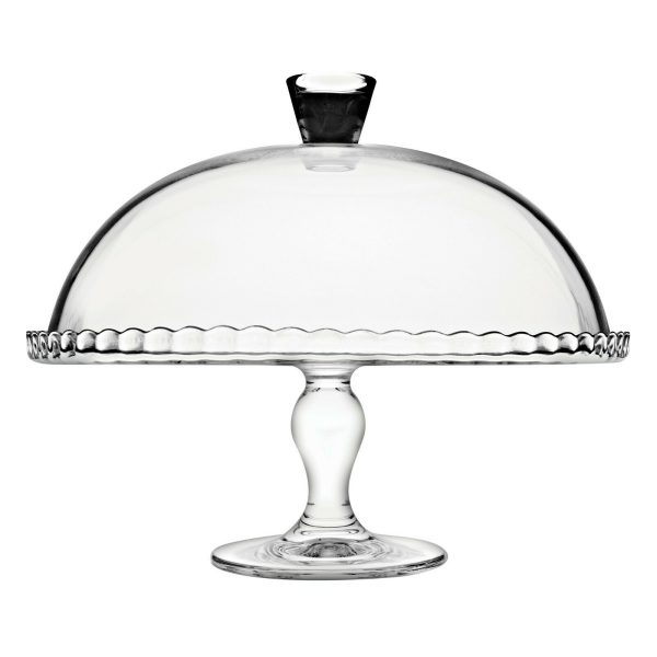 PASABAHCE GLASS CAKE STAND WITH DOME LID 32CM