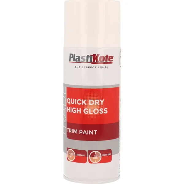 PLASTIKOTE QUICK DRY HIGH GLOSS TRIM PAINT SPRAY 400ML - WHITE