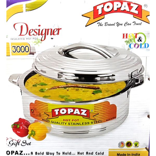 TOPAZ STAINLESS STEEL HOTPOT / CASSEROLE 3000ML / 3L