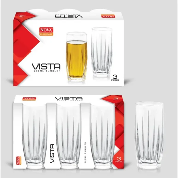 NOVA VISTA GLASS TUMBLERS 280ML PACK OF 3