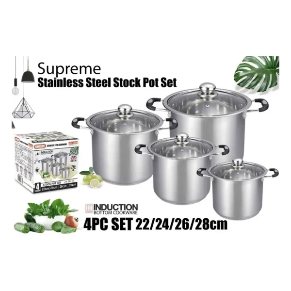 SUPREME STAINLESS STEEL STOCK POT WITH LID 4 PCS SET (22/24/26/28CM)