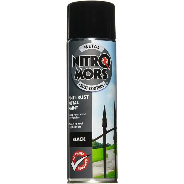 NITROMORS ANTI RUST SMOOTH METAL SPRAY PAINT 500ML - BLACK