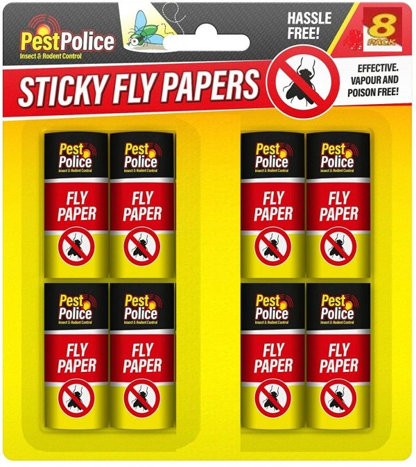 PEST POLICE STICKY FLY / INSECT CATCHERS PACK OF 8