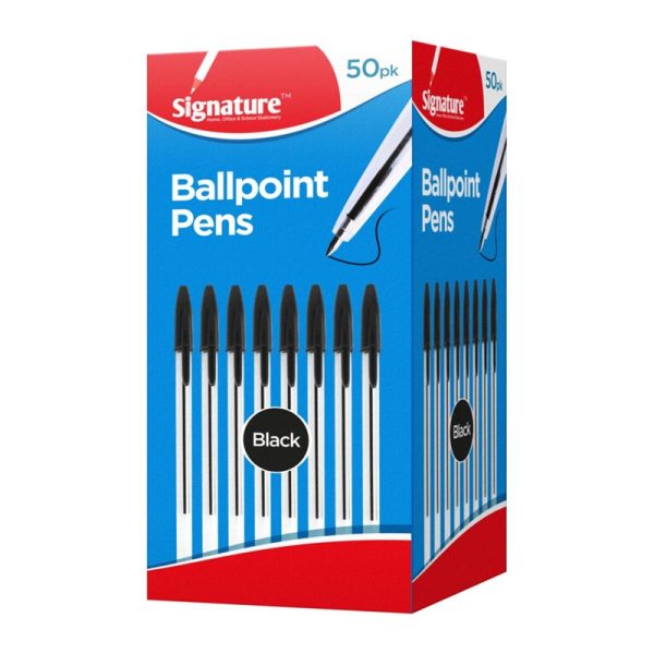 SIGNATURE BLACK STICK BALL PENS PACK OF 50