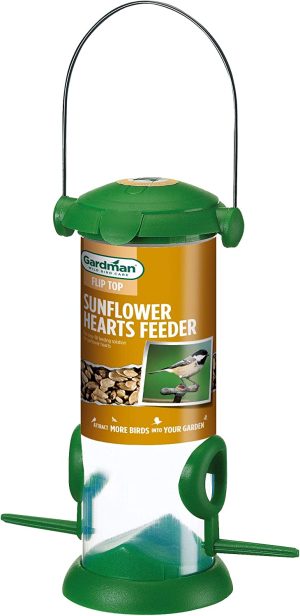 GARDMAN GREEN FLIP TOP BIRD SUNFLOWER HEART FEEDER