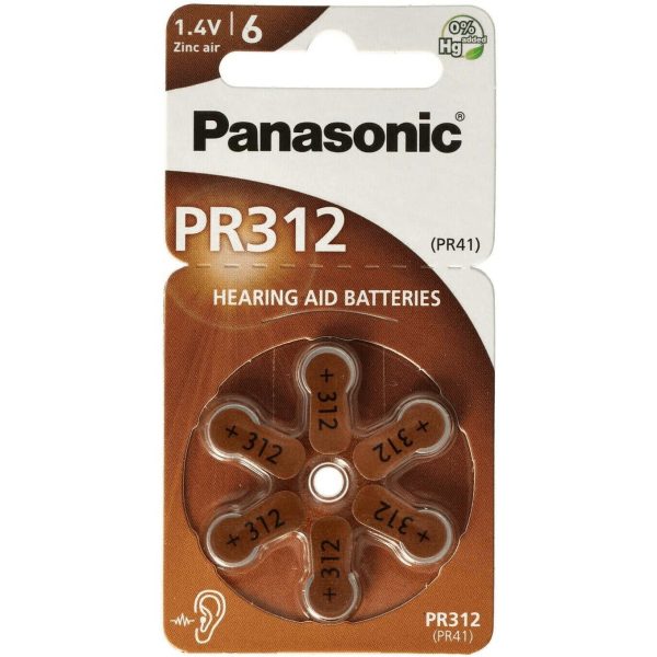 PANASONIC PR41 PR312 ZINC 1.4V HEARING AID BATTERIES PACK OF 6