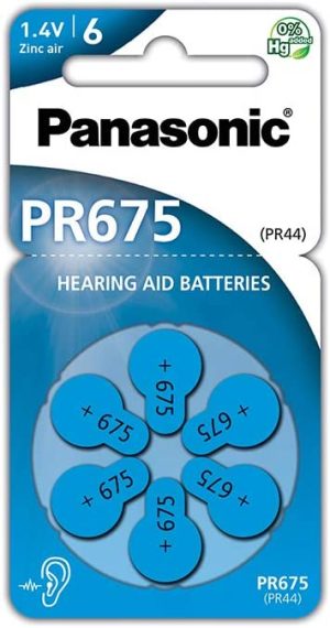 PANASONIC PR44 PR675 ZINC 1.4V HEARING AID BATTERIES PACK OF 6