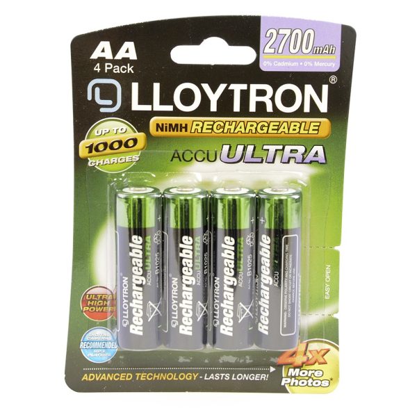 LLOYTRON NIMH RECHARGEABLE ACCU ULTRA BATTERIES AA 2700MAH PACK OF 4