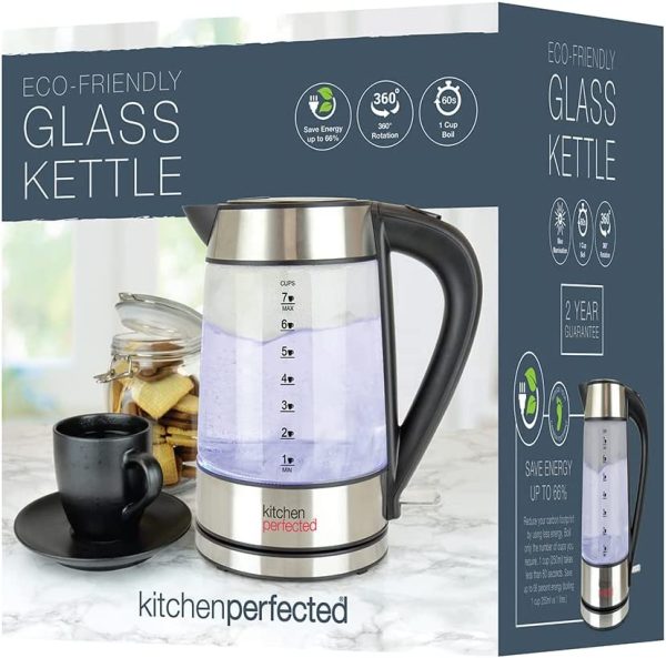 KITCHEN PERFECTED ECO-FRIENDLY ILLUMINATING CORDLESS GLASS KETTLE -1.7LTR