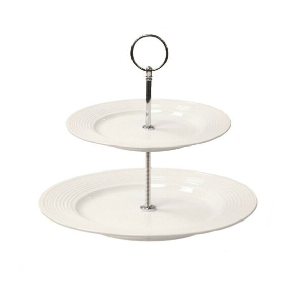 SOLAR WHITE PORCELAIN 2 TIER CAKE STAND